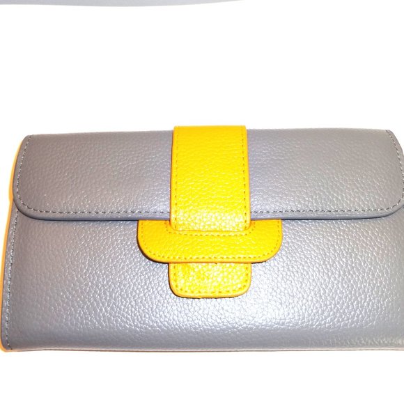 GRAY LEATHER TWO TONE WALLET OR CLUTCH - Picture 1 of 16